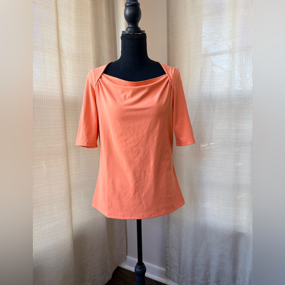 Ann Taylor Refined Stretch Envelope Neck Top Salmon Sz S Classiccore Career NWT